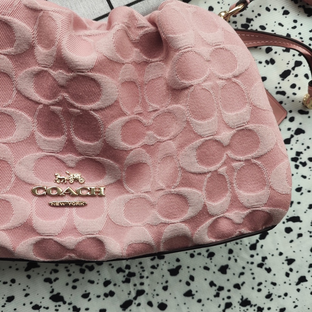 Coach Pink Signature Jacquard Drawstring Shoulder Bag - Picture 3 of 7